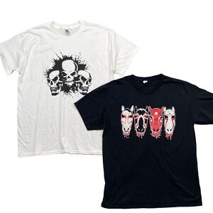 Skulls Biker T-Shirt Lot of 2 Men's Large Goth Rocker Grunge Skate Masks Outdoor